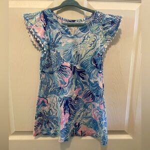 Lilly Pulitzer cotton jersey dress with split neck and pom trim